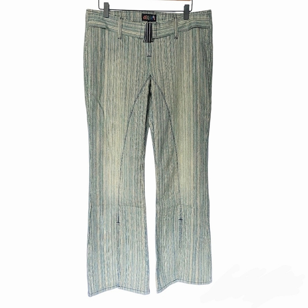 dELiA*s - Women's "Sliding Doors" Green Blue Pinstripe Pants Size XXL